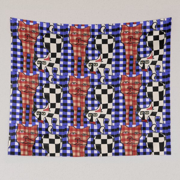 Item preview, Gingham Dog and Calico Cat in style of Pablo (AI Generated Art) designed and sold by Cowboy Folly.