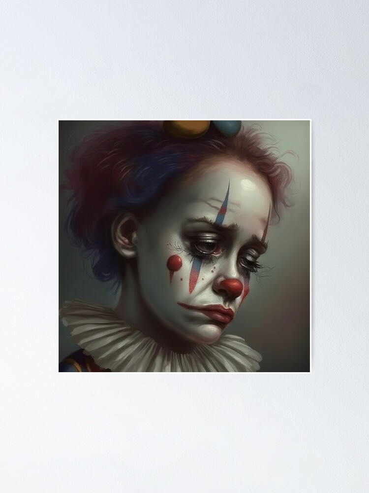 sad clown smoking painting