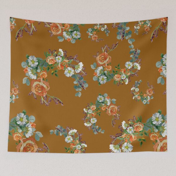 Item preview, Flower rose daisy branch pattern a watercolor brown designed and sold by Yana Mustafina | Boho Soulful Designs.