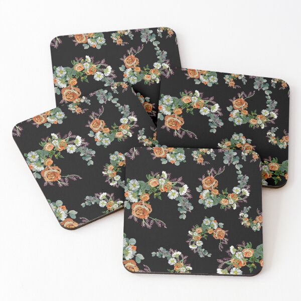 Aperçu de l'œuvre Flower rose daisy branch pattern a watercolor black créée et vendue par Yana Mustafina | Boho Soulful Designs.