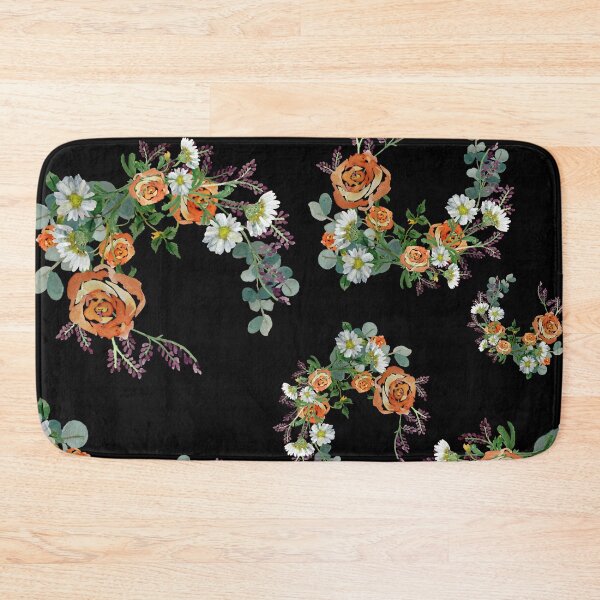 Aperçu de l'œuvre Flower rose daisy branch pattern a watercolor black créée et vendue par Yana Mustafina | Boho Soulful Designs.