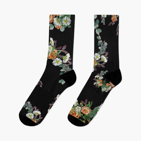 Artikelvorschau, Flower rose daisy branch pattern a watercolor black entworfen und verkauft von Yana Mustafina | Boho Soulful Designs.