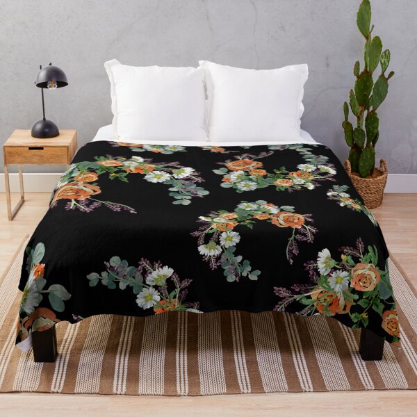 Artikelvorschau, Flower rose daisy branch pattern a watercolor black entworfen und verkauft von Yana Mustafina | Boho Soulful Designs.