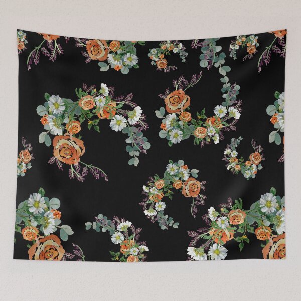 Artikelvorschau, Flower rose daisy branch pattern a watercolor black entworfen und verkauft von Yana Mustafina | Boho Soulful Designs.