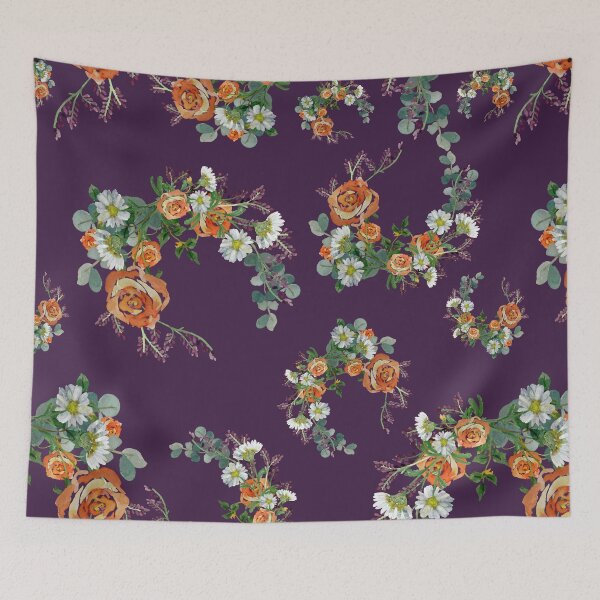 Item preview, Flower rose daisy branch pattern a watercolor violet designed and sold by Yana Mustafina | Boho Soulful Designs.