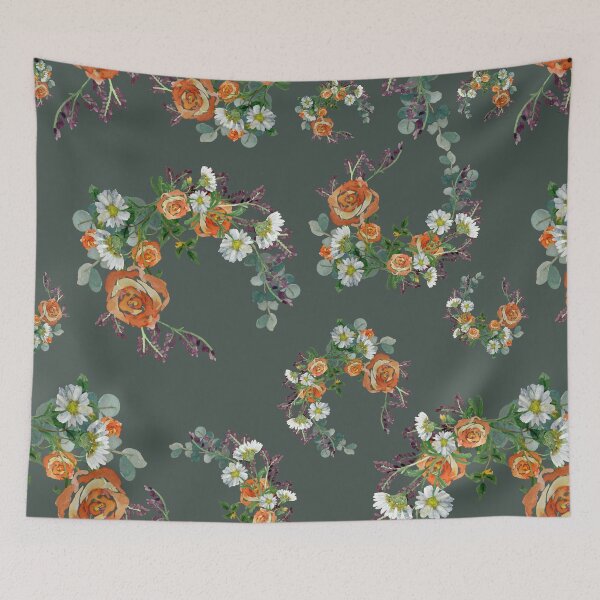 Item preview, Flower rose daisy branch pattern a watercolor turquoise designed and sold by Yana Mustafina | Boho Soulful Designs.