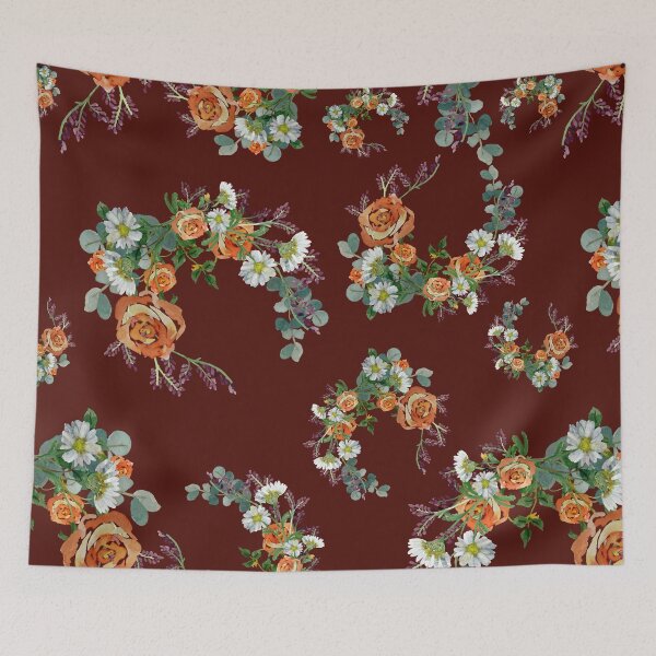 Item preview, Flower rose daisy branch pattern a watercolor red designed and sold by Yana Mustafina | Boho Soulful Designs.