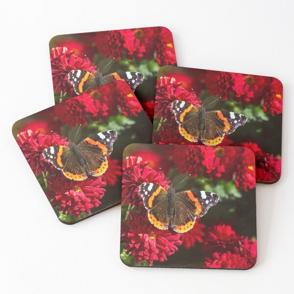 Item preview, red admiral on red flowers designed and sold by Francespoppy.