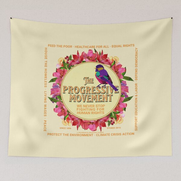 Item preview, PMD00115 Progressive Movement Designs floral wreath on cream for progressives designed and sold by ProgressiveLeft.