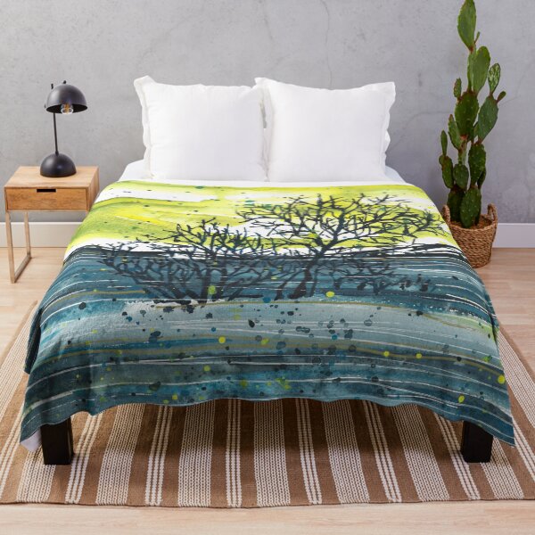 Item preview, Watercolor blue and yellow landscape, abstract landscape, trees designed and sold by anaozzart.