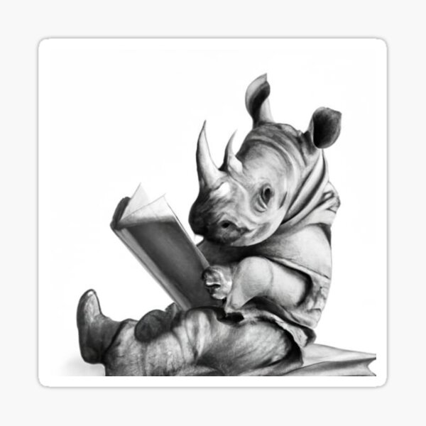 " The Cutest Rhino Reading a Book - Pencil Sketch" Sticker for Sale by ...