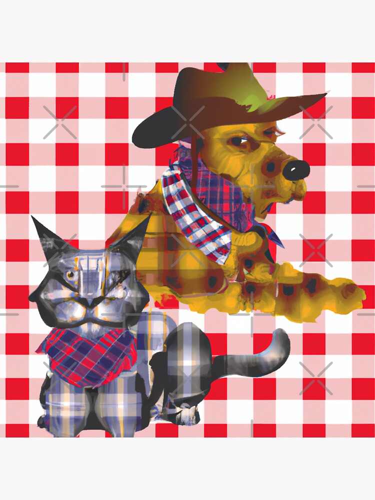 "Gingham Dog and Calico Cat in Western Cowboy style (AI Generated Art
