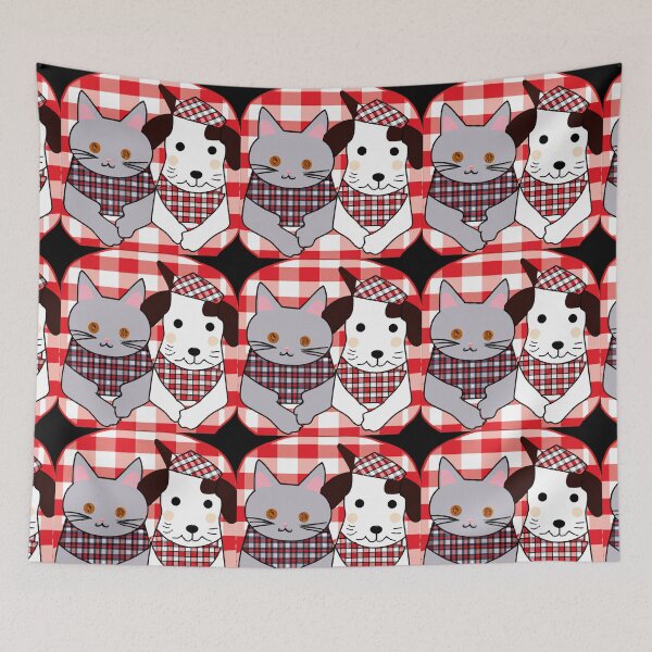 Item preview, Gingham Dog and Calico Cat in Japanese style (AI Generated Art) designed and sold by Cowboy Folly.