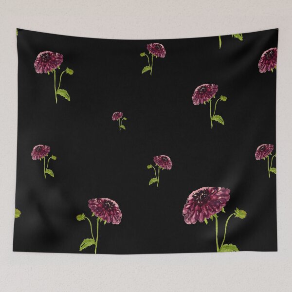 Item preview, Dahlia red seamless cute pattern a watercolor black designed and sold by Yana Mustafina | Boho Soulful Designs.