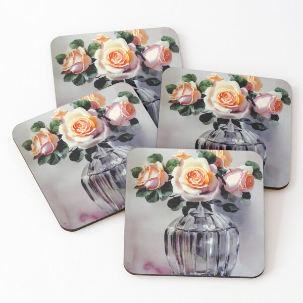 Item preview, Rosas naranjas rosas en un jarrón de cristal designed and sold by DiscoGypsyFish.