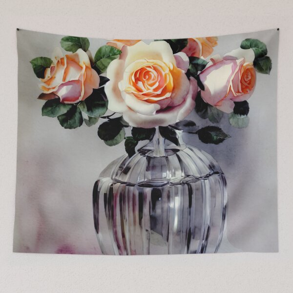 Item preview, Rosas naranjas rosas en un jarrón de cristal designed and sold by DiscoGypsyFish.