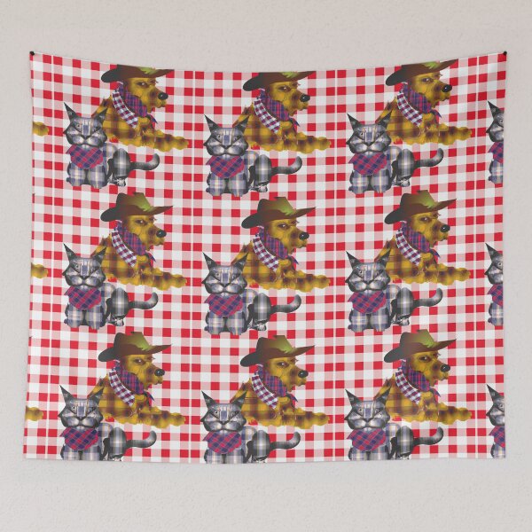 Item preview, Gingham Dog and Calico Cat in Western Cowboy style (AI Generated Art) designed and sold by Cowboy Folly.