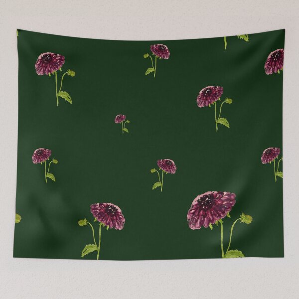 Item preview, Dahlia red seamless cute pattern a watercolor green designed and sold by Yana Mustafina | Boho Soulful Designs.
