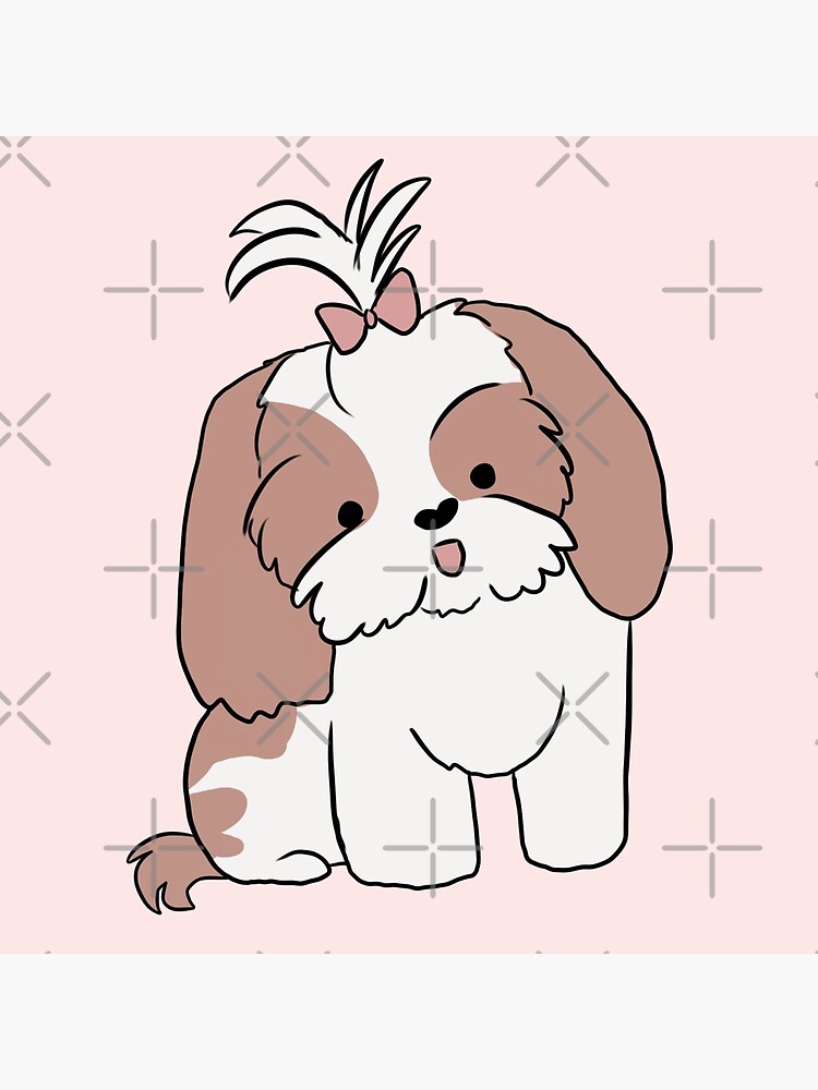 Cute Shih tzu dog with a pink hair bow cartoon illustration for shih tzu  owners Photographic Print