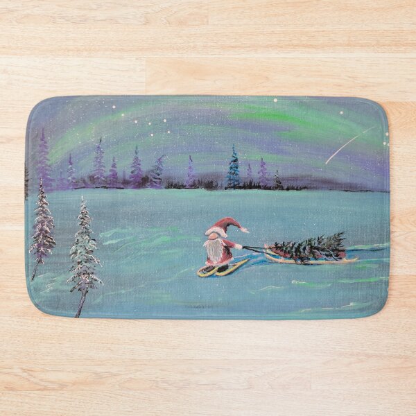 Item preview, Gnome Under Aurora Pulling a Christmas Tree designed and sold by Debbie Center.