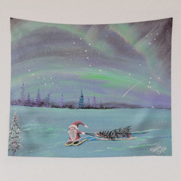 Item preview, Gnome Under Aurora Pulling a Christmas Tree designed and sold by Debbie Center.
