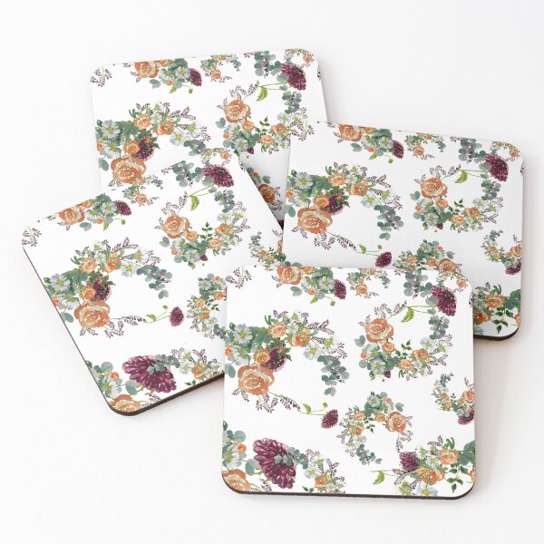Artikelvorschau, Dahlia red rose daisy pattern watercolor entworfen und verkauft von Yana Mustafina | Boho Soulful Designs.