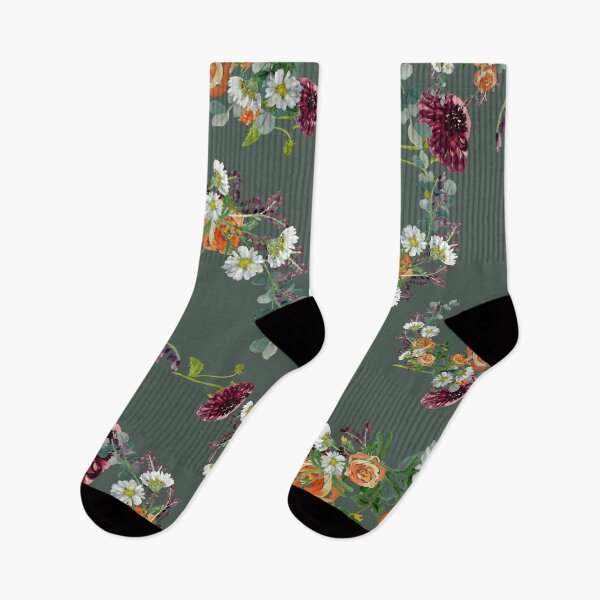 Artikelvorschau, Dahlie rote Rose Gänseblümchen Muster Aquarell hellgrün entworfen und verkauft von Yana Mustafina | Boho Soulful Designs.