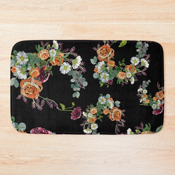 Aperçu de l'œuvre Dahlia red rose daisy pattern watercolor black créée et vendue par Yana Mustafina | Boho Soulful Designs.