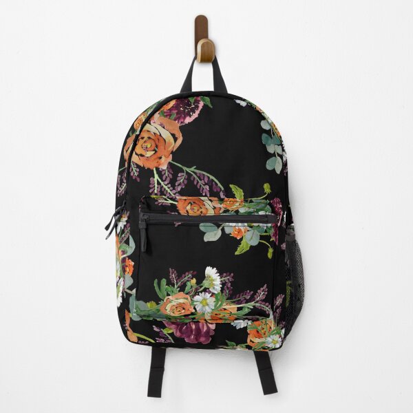Aperçu de l'œuvre Dahlia red rose daisy pattern watercolor black créée et vendue par Yana Mustafina | Boho Soulful Designs.