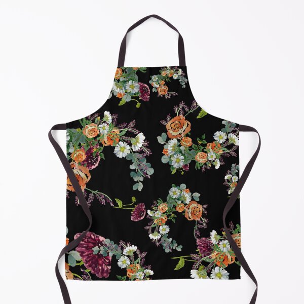 Artikelvorschau, Dahlia red rose daisy pattern watercolor black entworfen und verkauft von Yana Mustafina | Boho Soulful Designs.