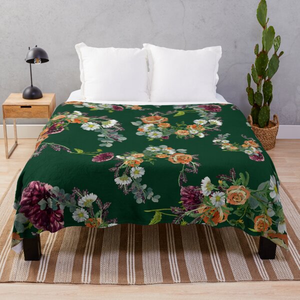 Artikelvorschau, Dahlia red rose daisy pattern watercolor green entworfen und verkauft von Yana Mustafina | Boho Soulful Designs.