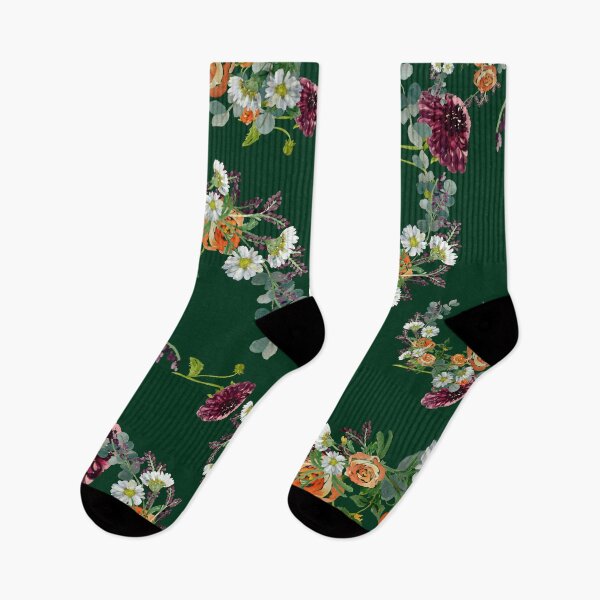 Artikelvorschau, Dahlia red rose daisy pattern watercolor green entworfen und verkauft von Yana Mustafina | Boho Soulful Designs.