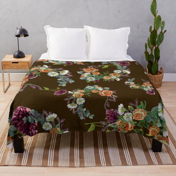 Aperçu de l'œuvre Dahlia red rose daisy pattern watercolor brown créée et vendue par Yana Mustafina | Boho Soulful Designs.