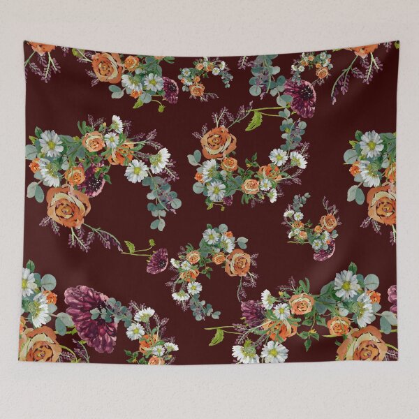 Aperçu de l'œuvre Motif marguerite rose rouge dahlia aquarelle rouge créée et vendue par Yana Mustafina | Boho Soulful Designs.