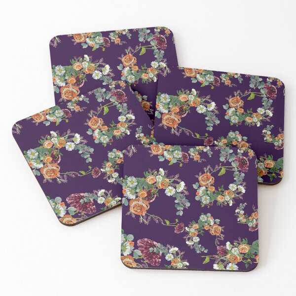Artikelvorschau, Dahlia red rose daisy pattern watercolor violet entworfen und verkauft von Yana Mustafina | Boho Soulful Designs.