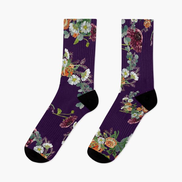 Aperçu de l'œuvre Dahlia red rose daisy pattern watercolor violet créée et vendue par Yana Mustafina | Boho Soulful Designs.