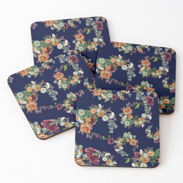 Item preview, Dahlia red rose daisy pattern watercolor blue designed and sold by Yana Mustafina | Boho Soulful Designs.