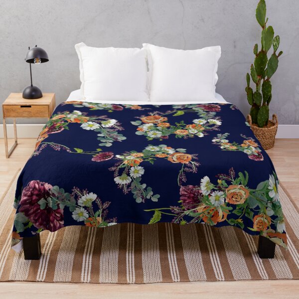 Item preview, Dahlia red rose daisy pattern watercolor blue designed and sold by Yana Mustafina | Boho Soulful Designs.