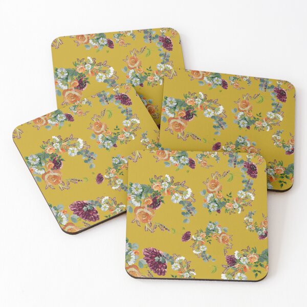 Artikelvorschau, Dahlia red rose daisy pattern watercolor yellow entworfen und verkauft von Yana Mustafina | Boho Soulful Designs.