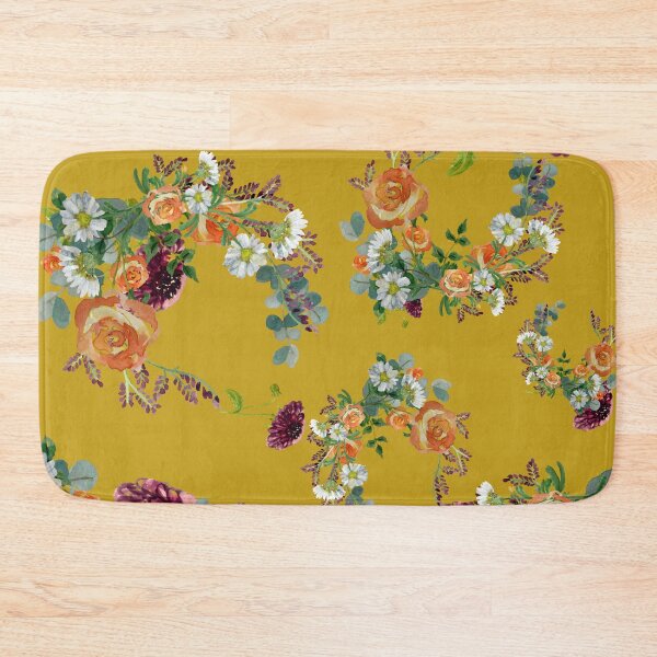 Aperçu de l'œuvre Dahlia red rose daisy pattern watercolor yellow créée et vendue par Yana Mustafina | Boho Soulful Designs.