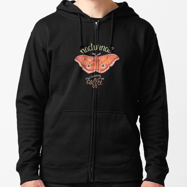 nocturnal orange moth running on coffee on dark background Zipped Hoodie