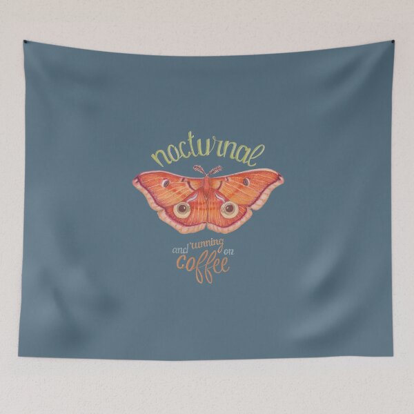 Item preview, nocturnal orange moth running on coffee on dark background designed and sold by EllenLambrichts.