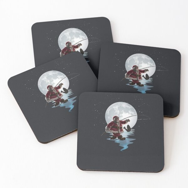 Item preview, Merry Fishmas Funny Christmas Fishing Art, Santa Fisherman Moonlit Silhouette designed and sold by Ransyn Art.