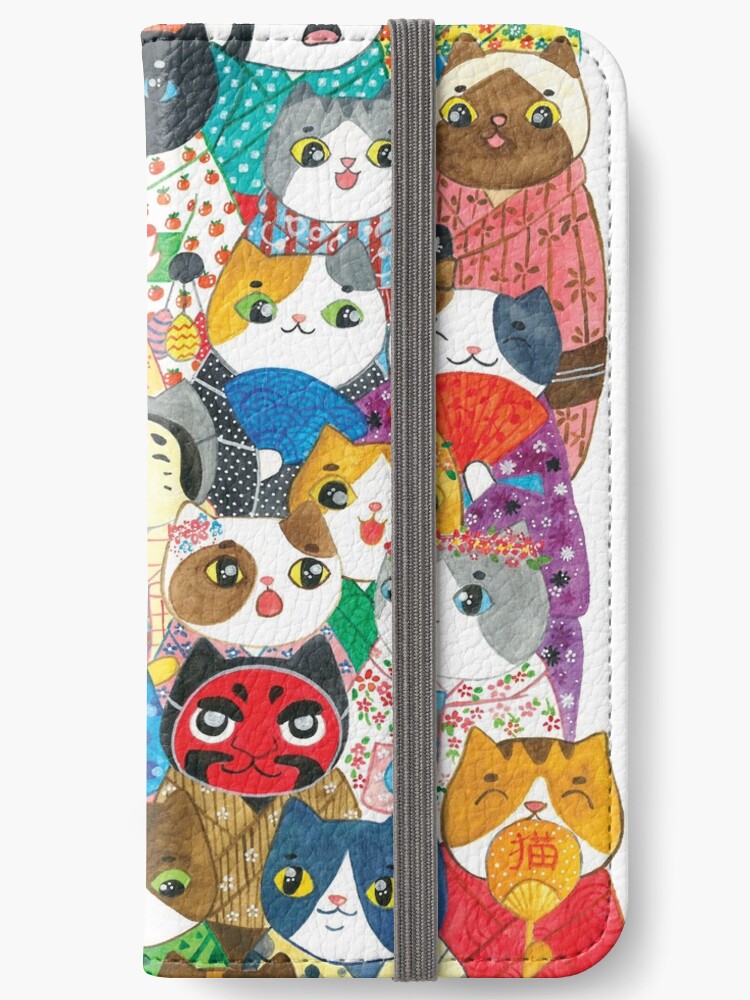 Etui Portefeuille Iphone Chats A Yukata Par Jessthechen Redbubble