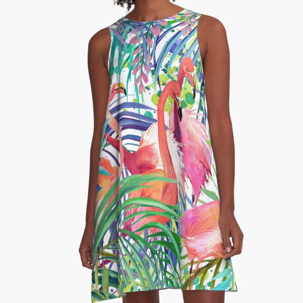 rosa Flamingo A-Linien Kleid