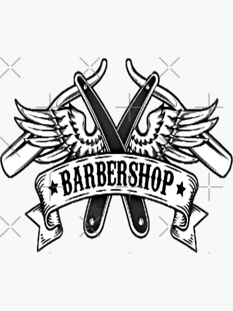 "Barber art design with crossed razors, and wings" Sticker for Sale by