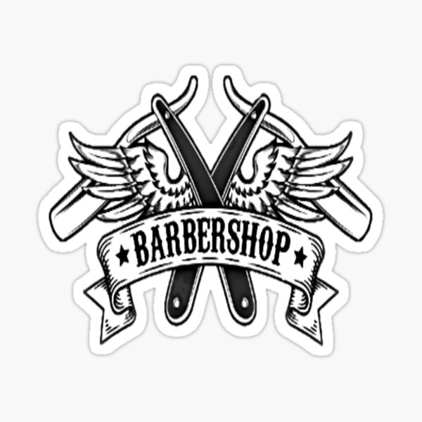 "Barber art design with crossed razors, and wings" Sticker for Sale by