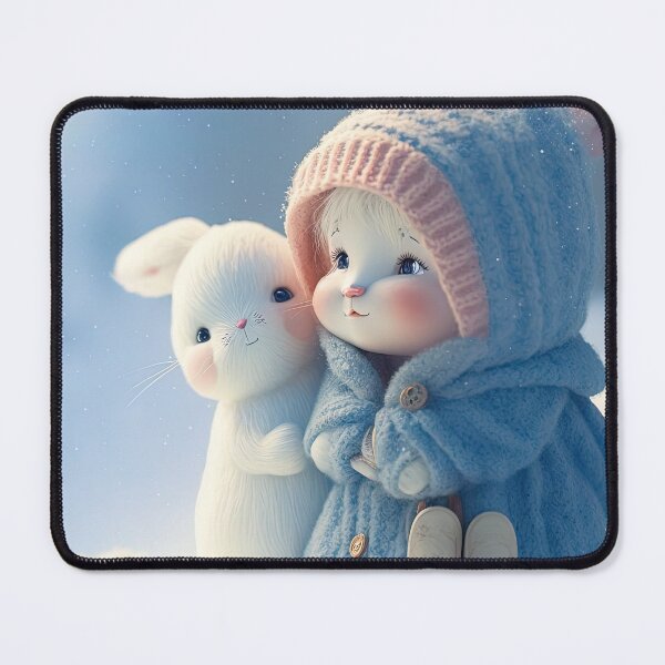 Artikelvorschau, Entzückendes Kind und süßes Kaninchen, das im Schnee spielt entworfen und verkauft von Juliascutecornr.