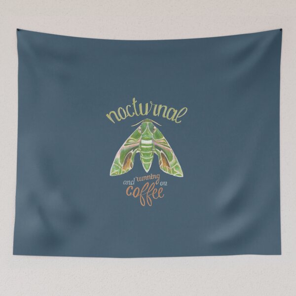 Item preview, nocturnal green moth running on coffee on dark background designed and sold by EllenLambrichts.