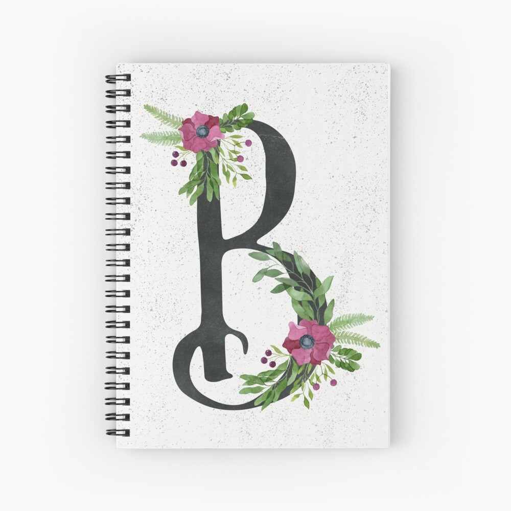 "Monogram B With Floral Wreath" Spiral Notebook For Sale By Helga ...